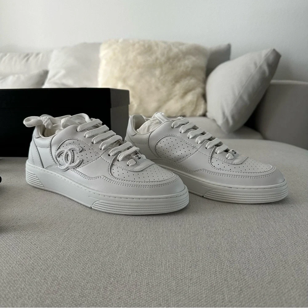 CHANEL | Shoes | New Chanel Calfskin White Leather Sneakers 223